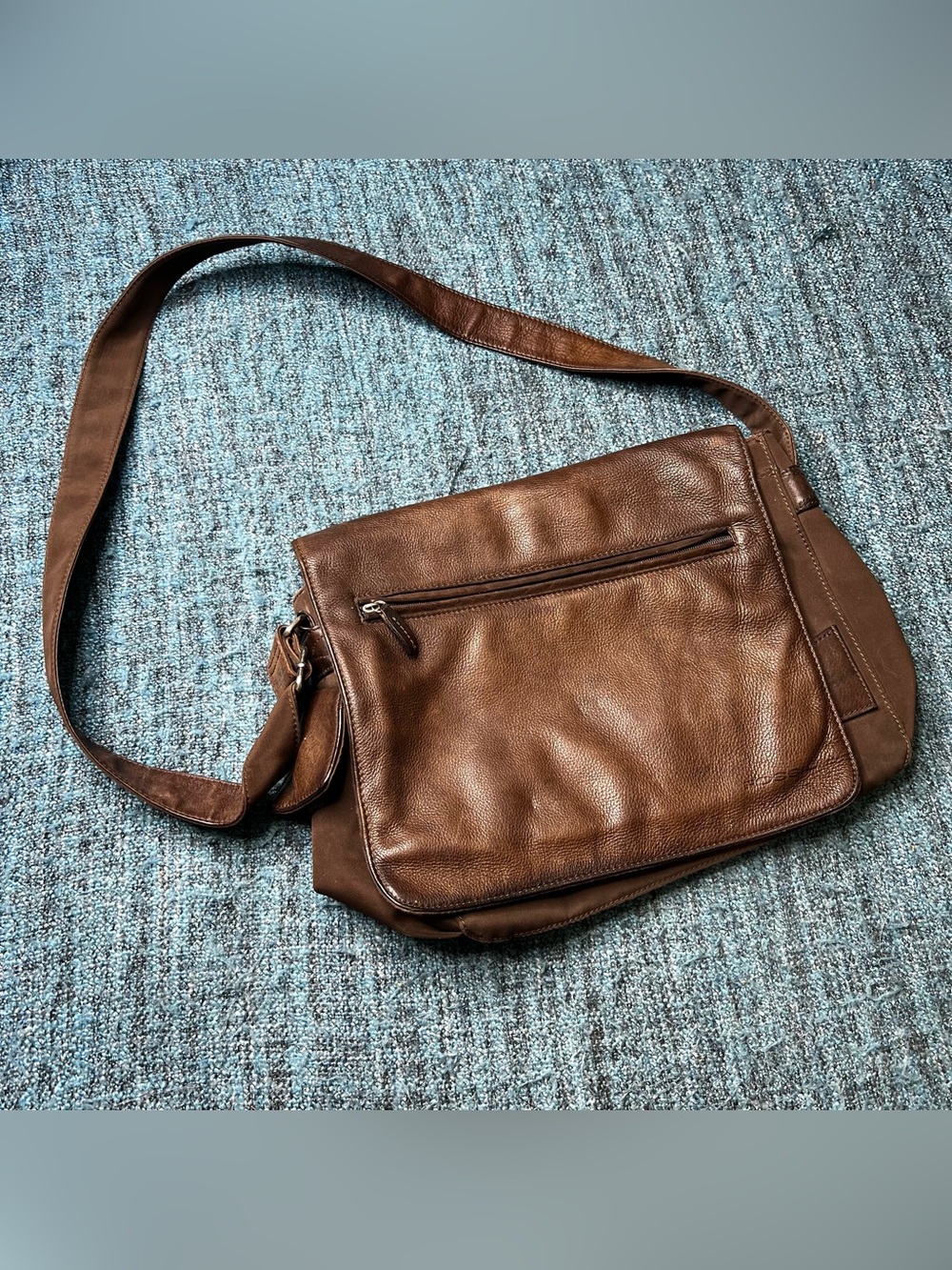 Vintage Fossil Brown Pebbled Leather Messenger Bag Book Bag Crossbody Laptop Bag